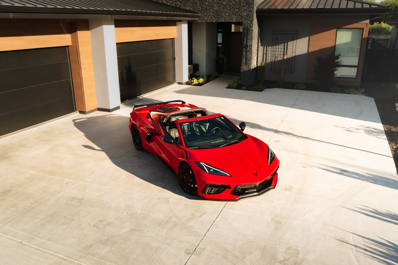 Torch Red Corvette C8 Z51 in a Boise driveway